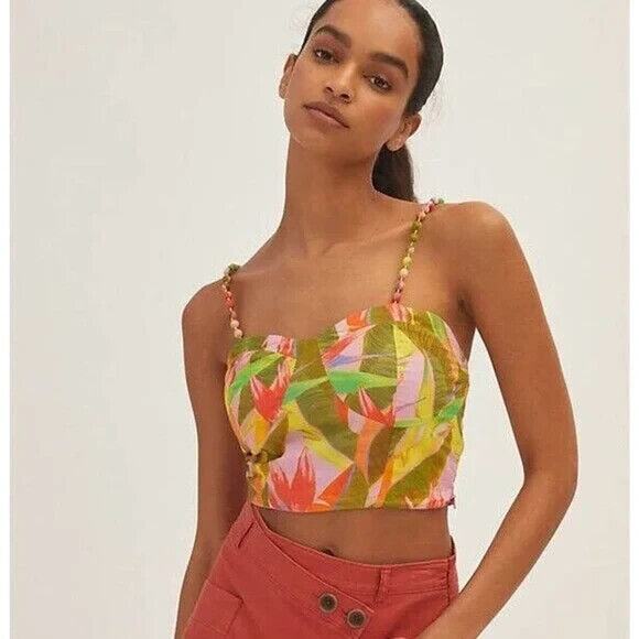 NWT Farm Rio Anthropologie Structured Crop Top Palm Print Size Large